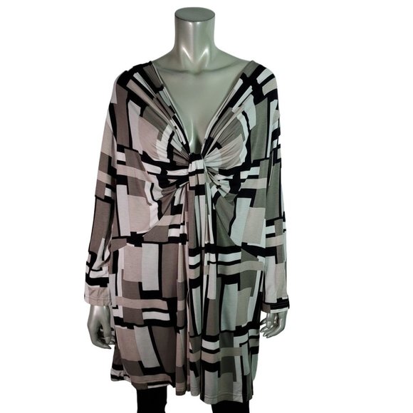 ellos Tops - Ellos Womens Top Plus Size 5X Stretch Deep V-Neck Gathered Front Multicolor‎